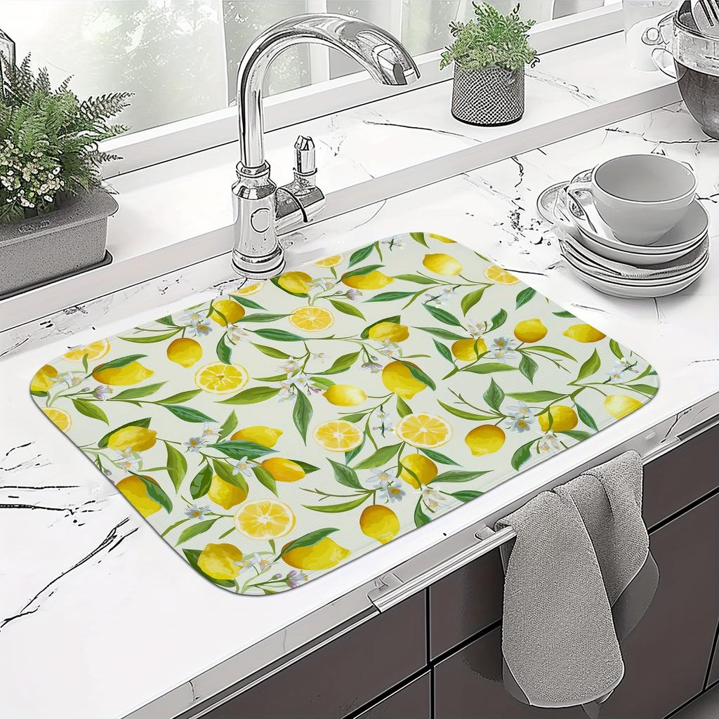 1Pcs Lemon Printed Rubber Drying Mat For Coffee Shop Kitchen Carpet Tableware Durable Diatom Mud Table Mat Pet Coffeeware Mat