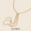 Elegant Xia Ling Multi-Layer Tassel Y-Chain Necklace with Round Beads, Stainless Steel and Color Retention Finish