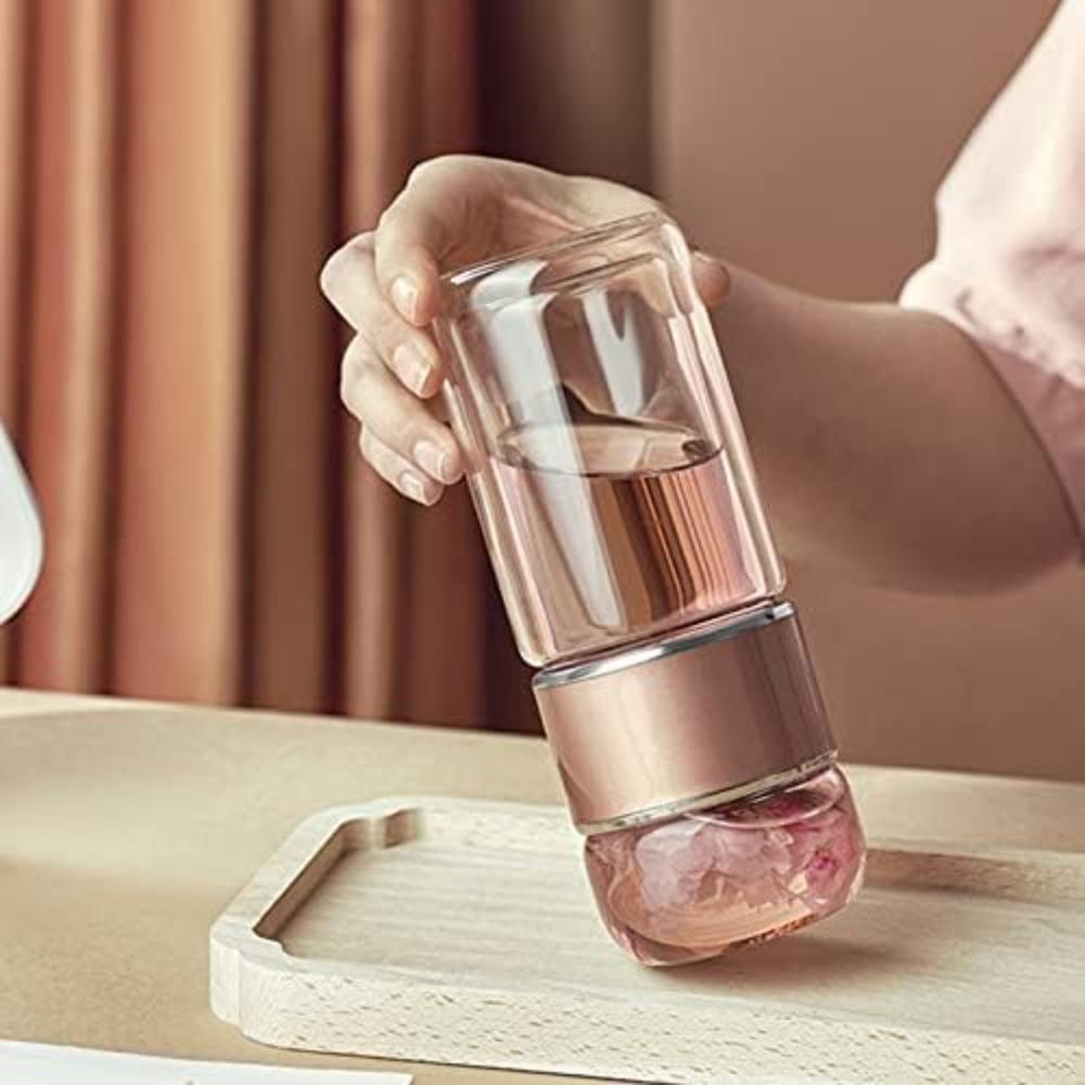 420ml Tea Strainer Cup, Double Walled Stainless Steel Leak Proof Glass Water Bottle, Suitable for Tea Leaves and Flower Tea.