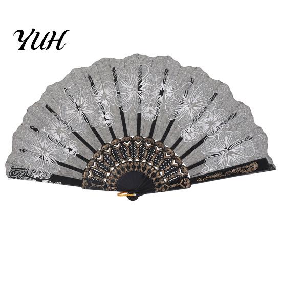 Portable Folding Fan Floral Print Chinese Style Plastic Ribs Hand Held Summer Cooling Dance Performance Party Props Hanfu Accessory белый