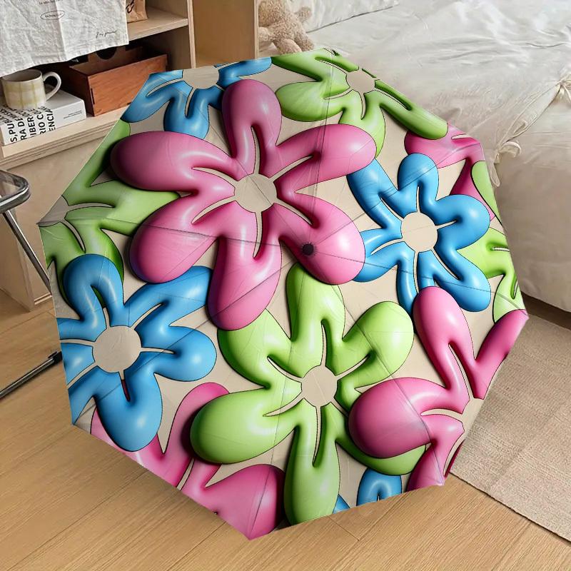 

1pc Flower Pattern Automatic Folding Umbrella, Heavy Duty 8 Rib Iron Frame, Suitable for Travel, Daily Use, Birthday, Decor Gift m0105106