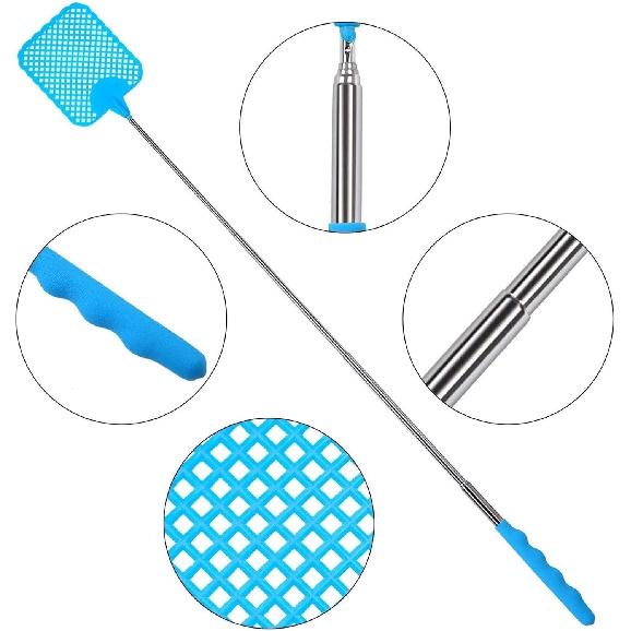 Fly swatter 3 Packs, Expandable Fly swatter, Lightweight Manual Control, with Adjustable Stainless Steel Telescopic Handle (Color : B)