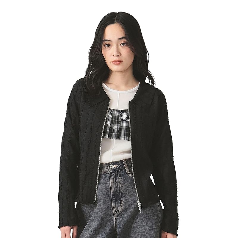 

[Ray Beams] L/S TEE stripe shirring zip shirt ladies BLACK ONE SIZE