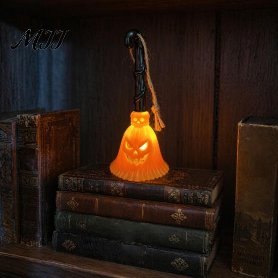 Hanging Broom Decor Halloween Pumpkin Light, LED Witch Lamp, Light Spooky Decorative for Holiday Party Shape