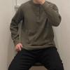 Men Women Long Sleeve Pullover T Shirt Waffle Knit Henley Neck