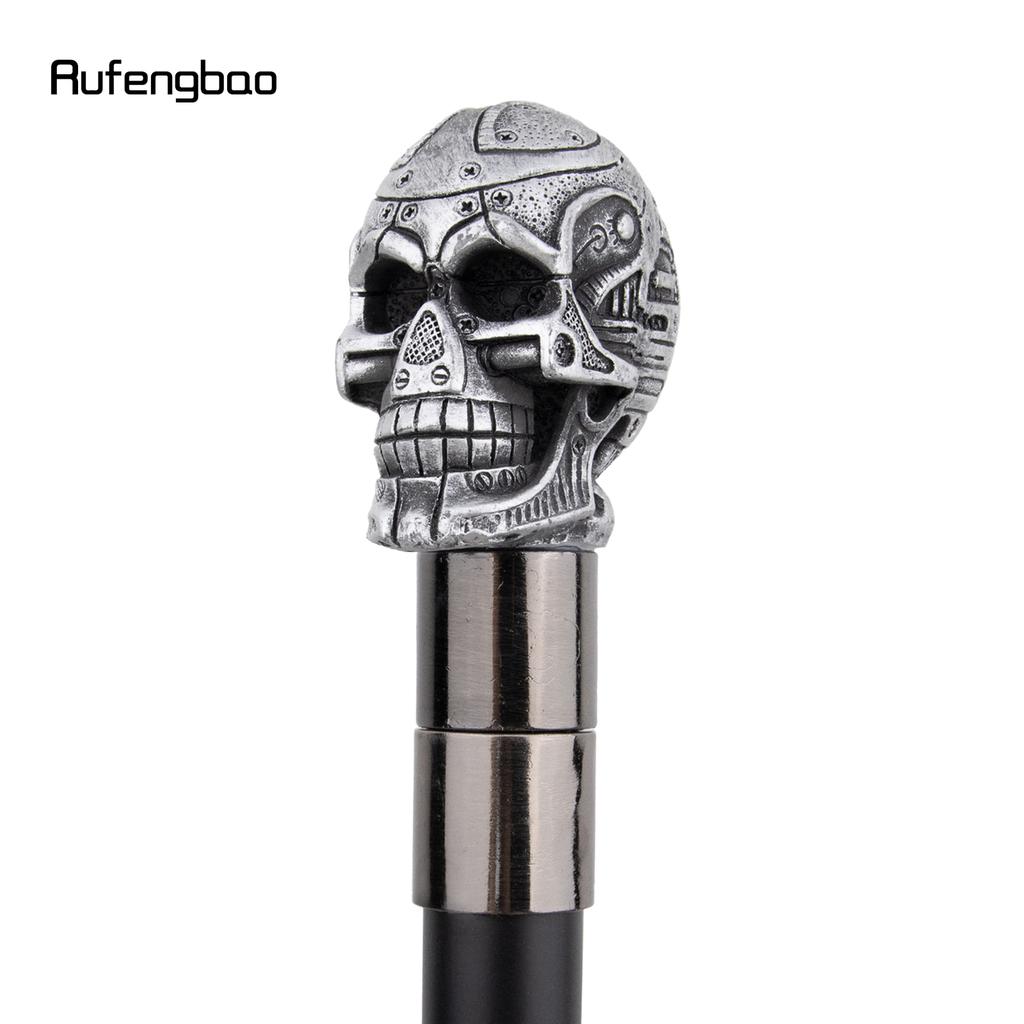 Silberner Gehstock aus Kunstharz mit Totenkopfkopf, modischer dekorativer Gehstock aus Stahl, eleganter Gehstock für Gentleman, Cosplay, 92 cm