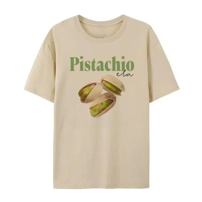 T-shirt da Donna Pistacchio Retrò Divertente Carina Estetica Foodie Tee Amante degli Snack Unisex Manica Corta Larga Top Grafico