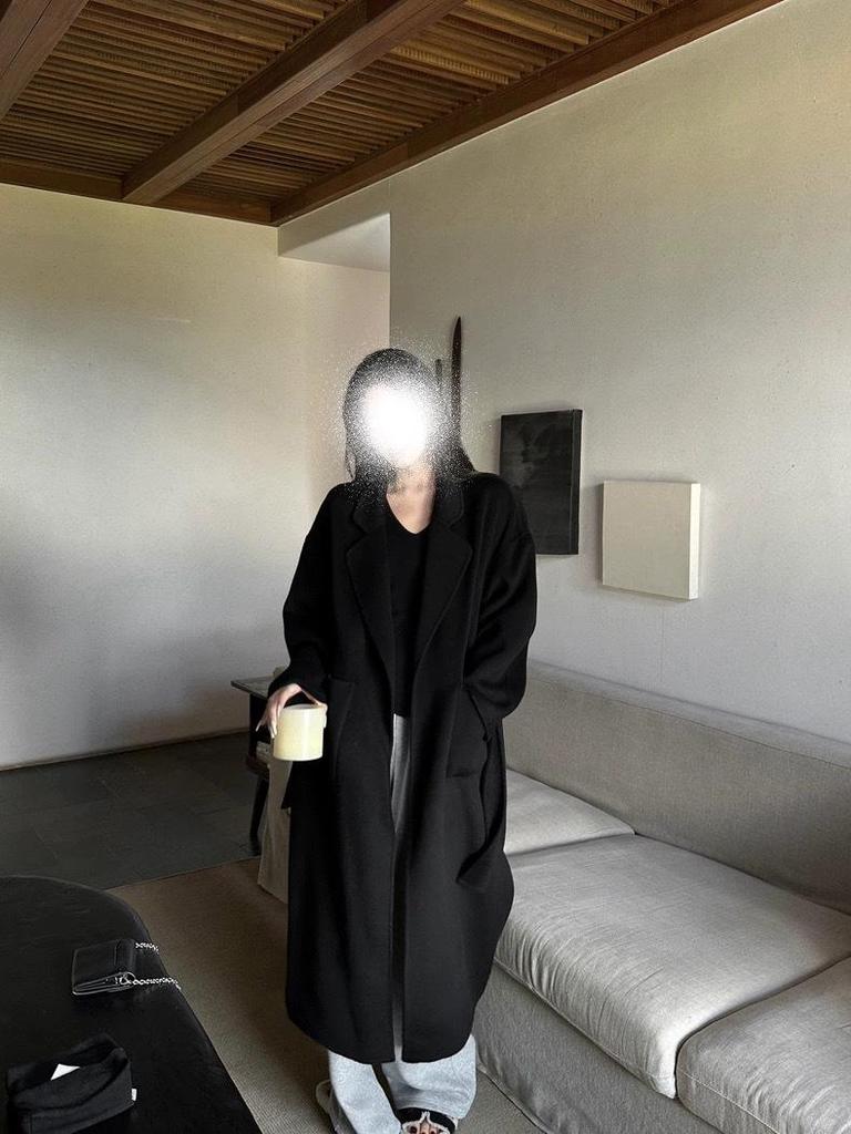 Korean Style Slimming Black Wool Coat - Women's Long Double-Sided Overcoat (Autumn/Winter 2025)