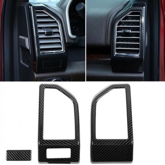 Carbon Fiber Dashboard Side Outlet Air Vent Covers Trim For Ford F150 15-19
