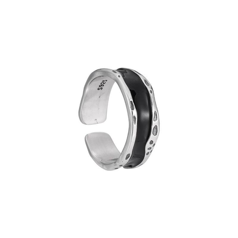 Miki Niche Adjustable Black Enamel Retro Minimalist Wide Band Ring