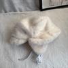 Women Winter Korean Version White Plush Ear Bucket Hat Cycling Cold-Proof Bomber Hat Keep Warm Plush Thickened Bucket Hat