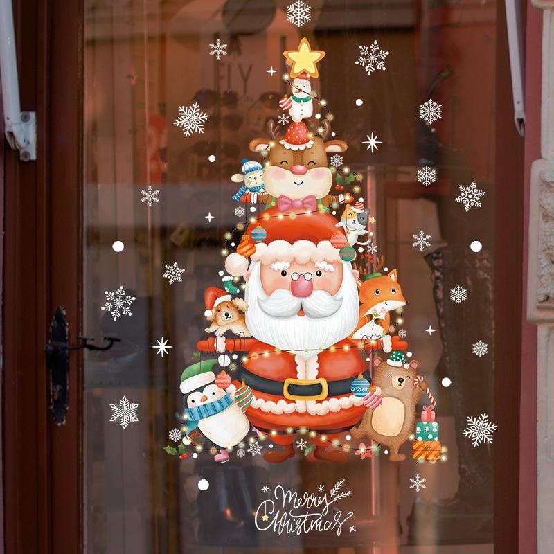 Christmas Decoration Stickers Shopping Mall Display Window Glass Stickers Cute Santa Claus Snowflake Christmas Tree Supplies
