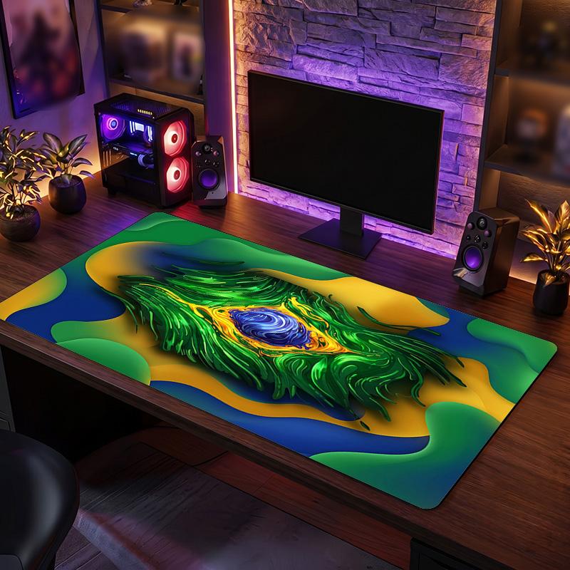 Brazil Football Crest Mouse Pad, Extended Non Slip Rubber Desk Mat for Gaming Office Laptop Fan Gift