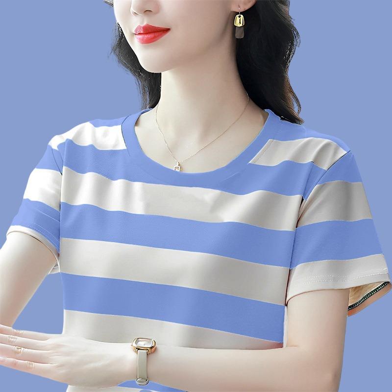 Summer Striped T-shirt Women's Short-sleeved T-shirt Clothes Loose Top