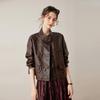 Bailuyu Women's Loose Faux Leather Drawstring Hem Jacket