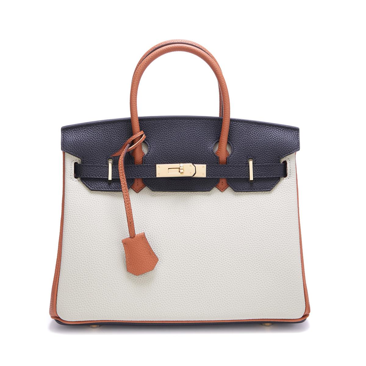 

Cross-border foreign trade first layer lychee pattern matching platinum bag cowhide contrasting leather large capacity shoulder crossbody handbag 20x10x15cm