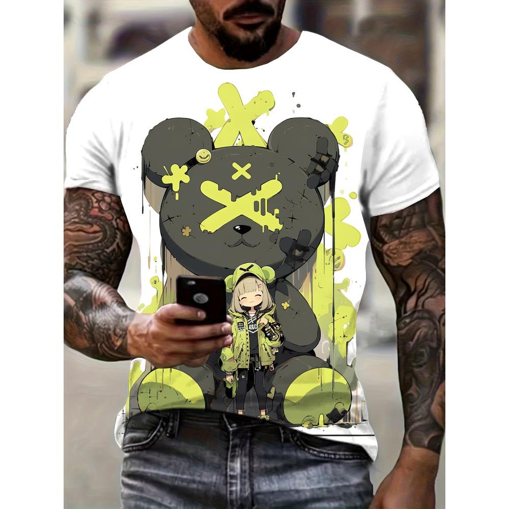 Men's Kids Casual Fashion T-shirt 3D Printing Anime Bear Pattern Printed T-shirt For Summer Daily Outdoor Streetwear Oversized Tops