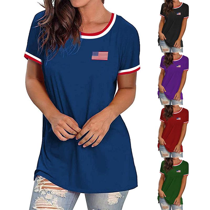 

Женский короткий рукав Футболка Повседневная Свободная Американская флаг Печать Туника Блузка Топы