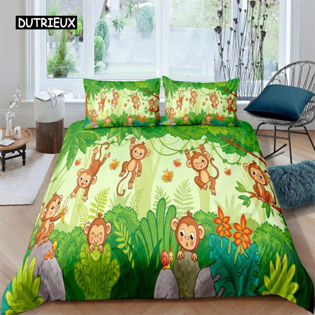 Kinder Affe Bettbezug Niedliches Cartoon Tier Bettwäscheset Lieblicher Kleiner Affe Bettdeckenbezug Für Jungen Mädchen Kinder Schlafzimmer Deko