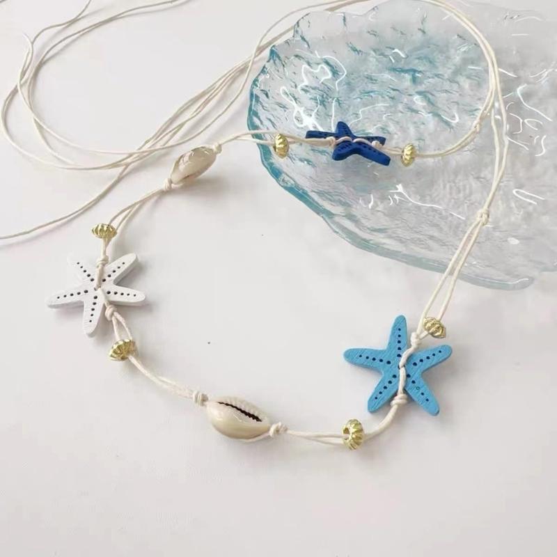 Doppelt tragbare Muscheln Seesterne Körperkette Halskette Mit Elastischer Schnur Choker Halskette Für Sommer Festival Mode