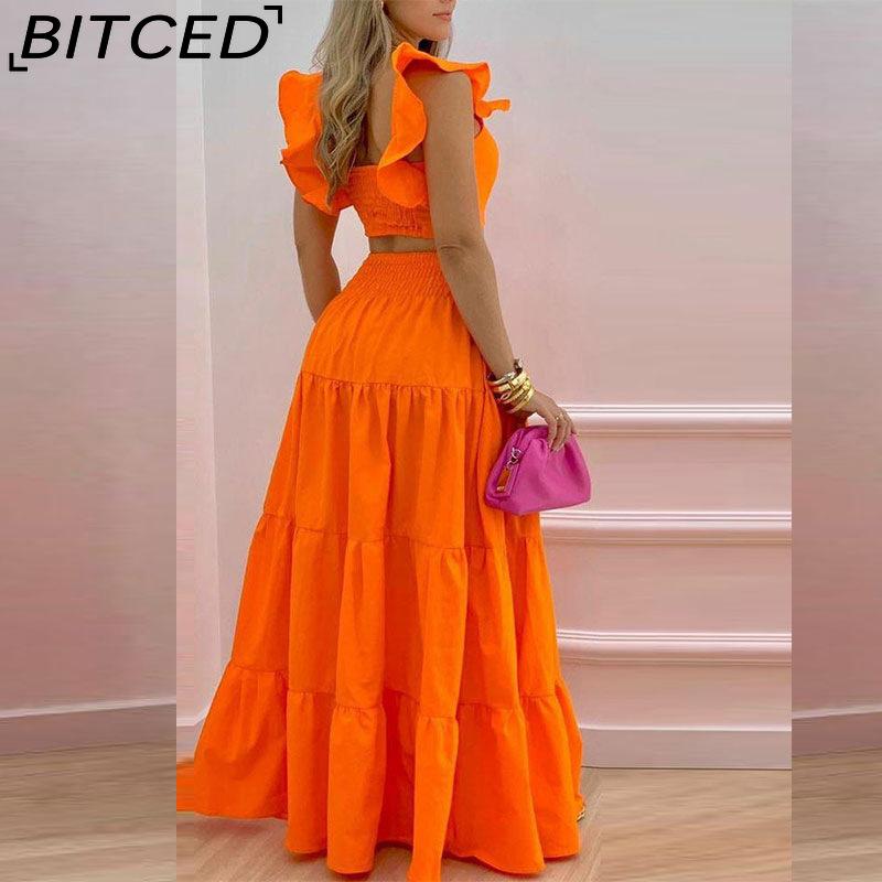 BITCED Spring Women's Commuter Mid-Waist Trendy Strappy Full-Skirted Fashionable Casual Set