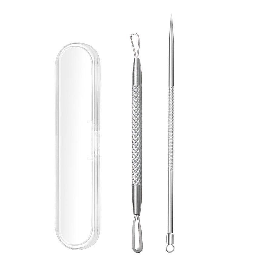 Stainless Steel Double Loop Pimple Extractor Tweezers Set for Blackhead and Acne Removal.