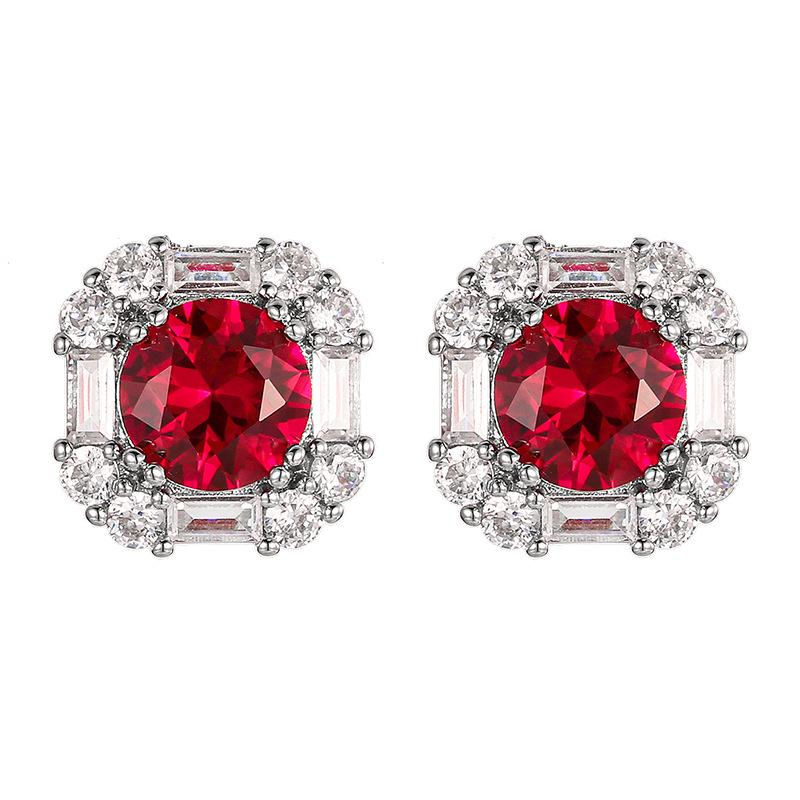 Copper Gold-plated Jewelry Set Earrings Necklace Ring Ruby Niche Simple Fashion Women's