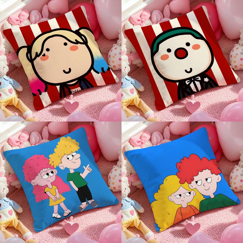 Cute Cartoon Couple Cushion Cover Anti-dustmite Pillowcase Invisible Zipper Silky Short Plush Sofa Cushion Cover