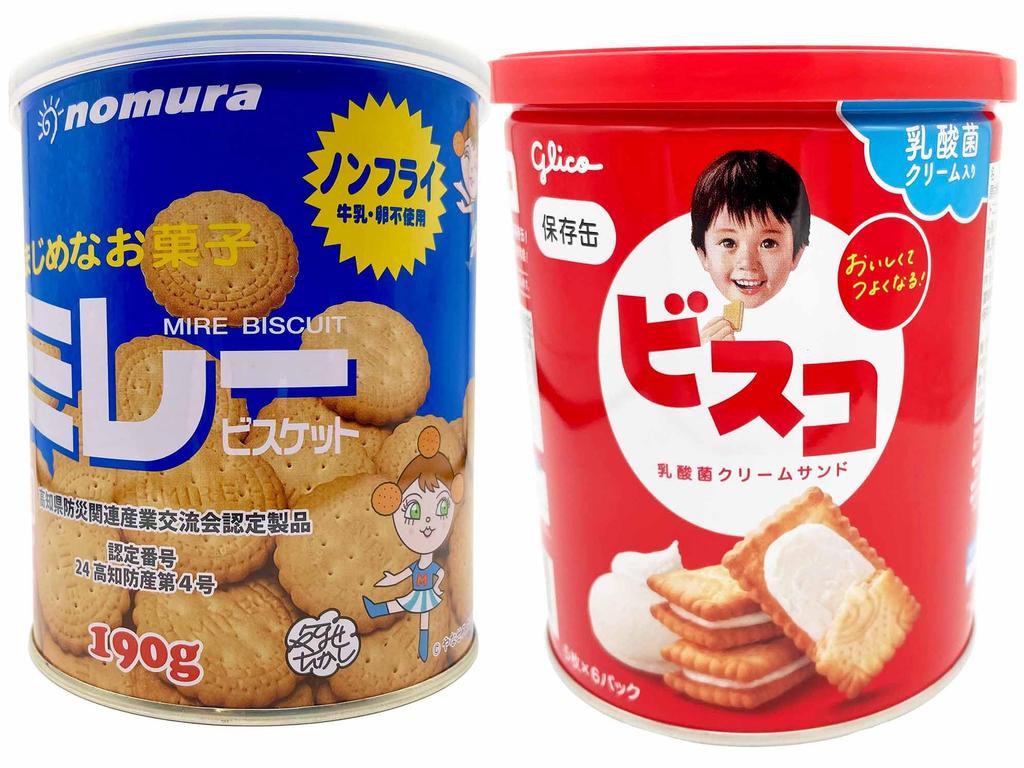 Millet Biscuit Tin 190g X 1 Can Bisco Preservation Can 30 Pieces X 1 Total 2 Pieces Set Preserved Emergency Assorted Set Eating Comparison + Can,