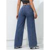 Women Loose Retro Wide Leg Jeans Solid Casual Straight Wash High Elastic Denim Pants