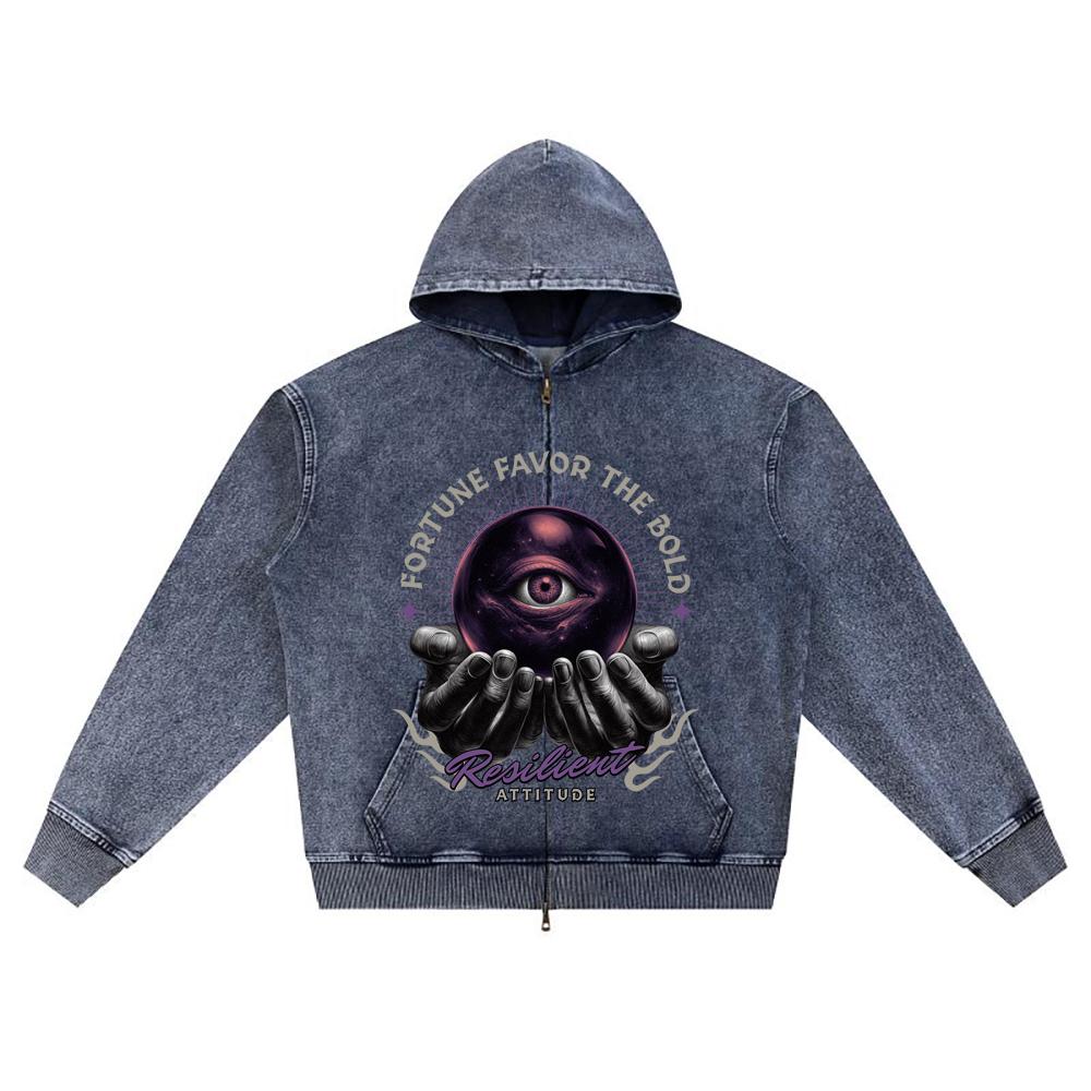 

Худи на молнии из вязаного денима с принтом DTG, винтажная графика, принт Brother, худи на молнии XL темно-синий