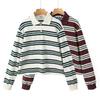 Za Autumn New Arrivals Women's Clothing Zr European and American Style Fashionable Striped Color-Block Polo Collar Casual Long Sleeve T-Shirt Top