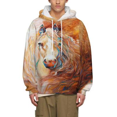 Moda primavera e outono impressão 3D animal bonito cavalo masculino/feminino moletom com capuz personalidade de rua selvagem solto top