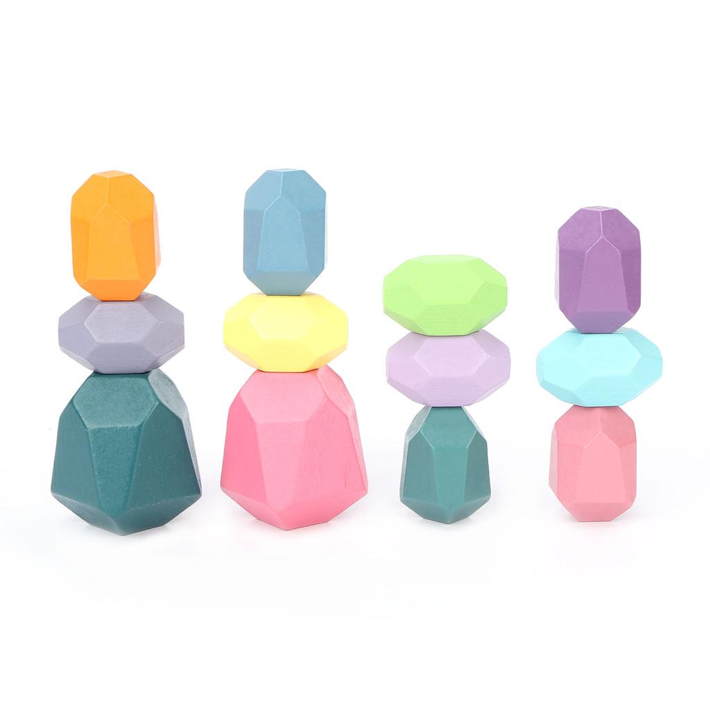12 Pcs Colorful Wooden Rock Balancing Blocks Parent Child Interaction Educational Puzzle Toys