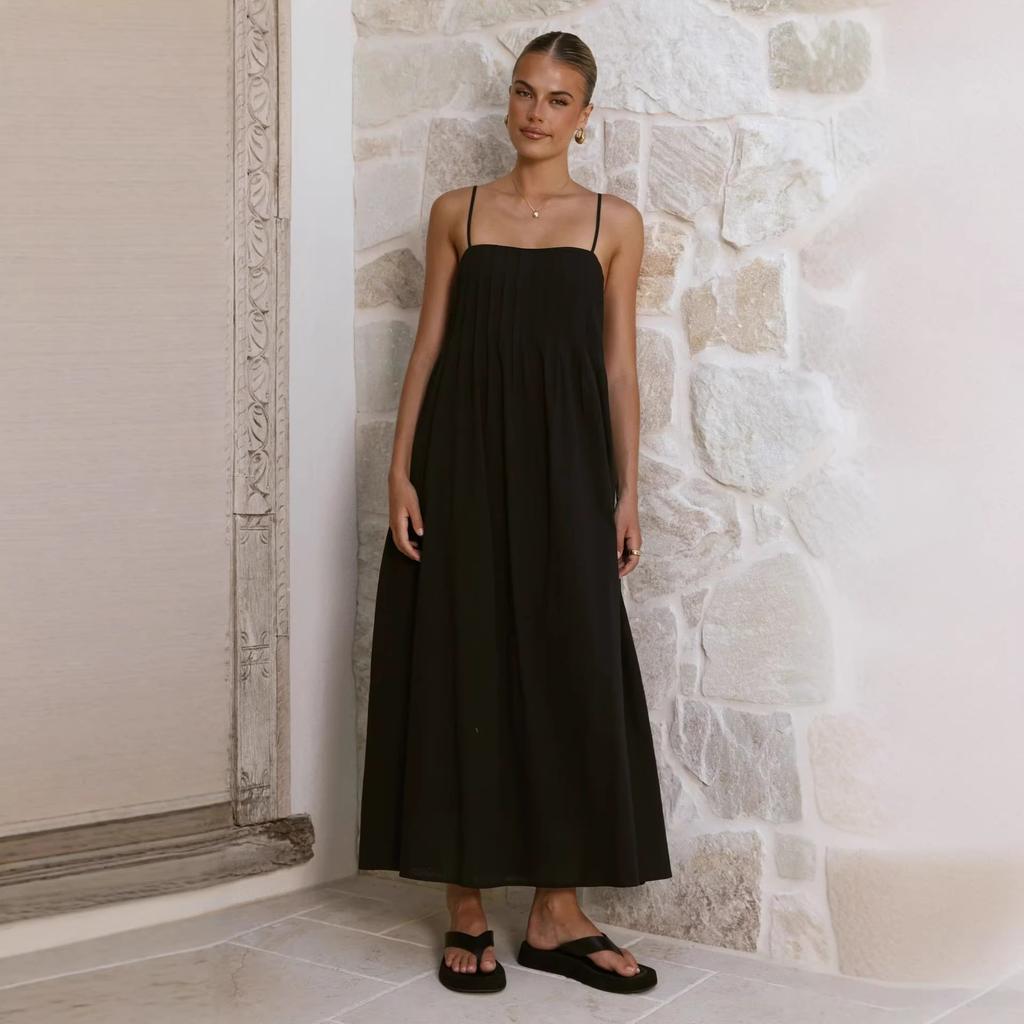 European and American Summer Models, Pit Strips, Solid Color, Casual Fashion, Rubber Band Suspenders, Medium and Long Dresses 93