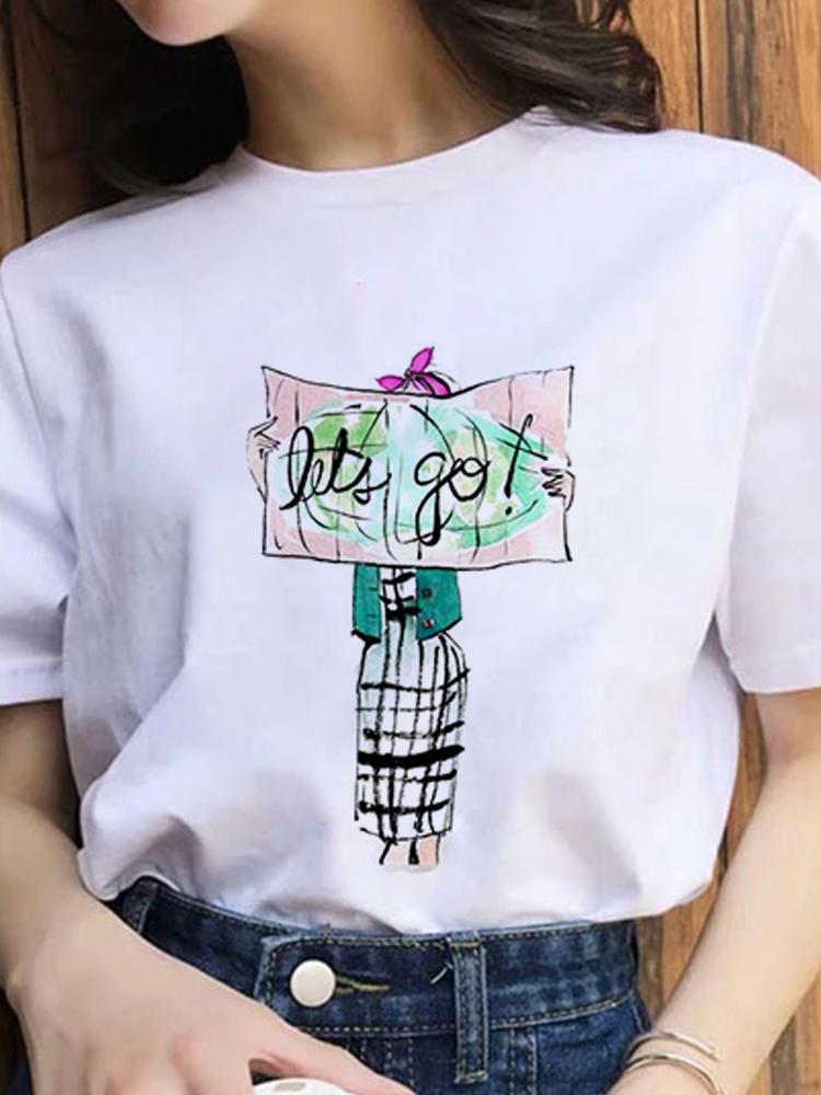 Women Fashion 2022 Cartoon Shirt Print Summer T-Shirts Female Sexy T-Shirt Aesthetic Clothes Summer Tops Trend Graphic T Top