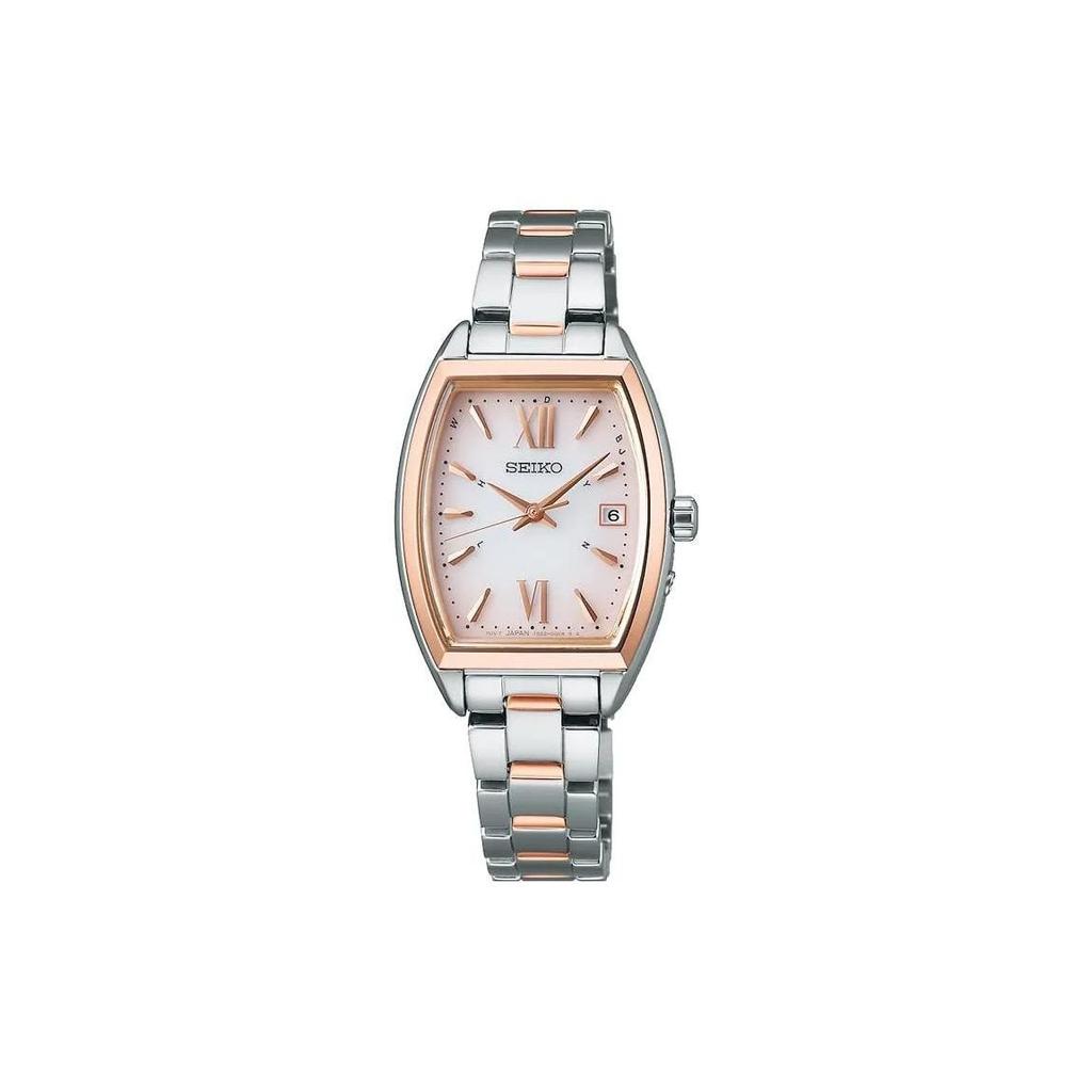 Seiko 100 M Waterproof Elegant Solar Quartz Watch Gold Plated Stainless Steel Band Women Watches White SWFH126