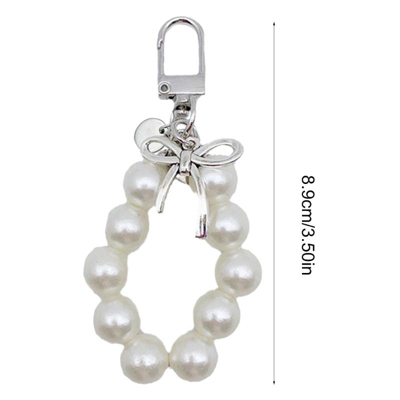 Bowknot Shaped Keychain Pendant Pearls Beaded Butterfly Knot Key Chain Fashionable Bow Ornament for Phones and Bag
