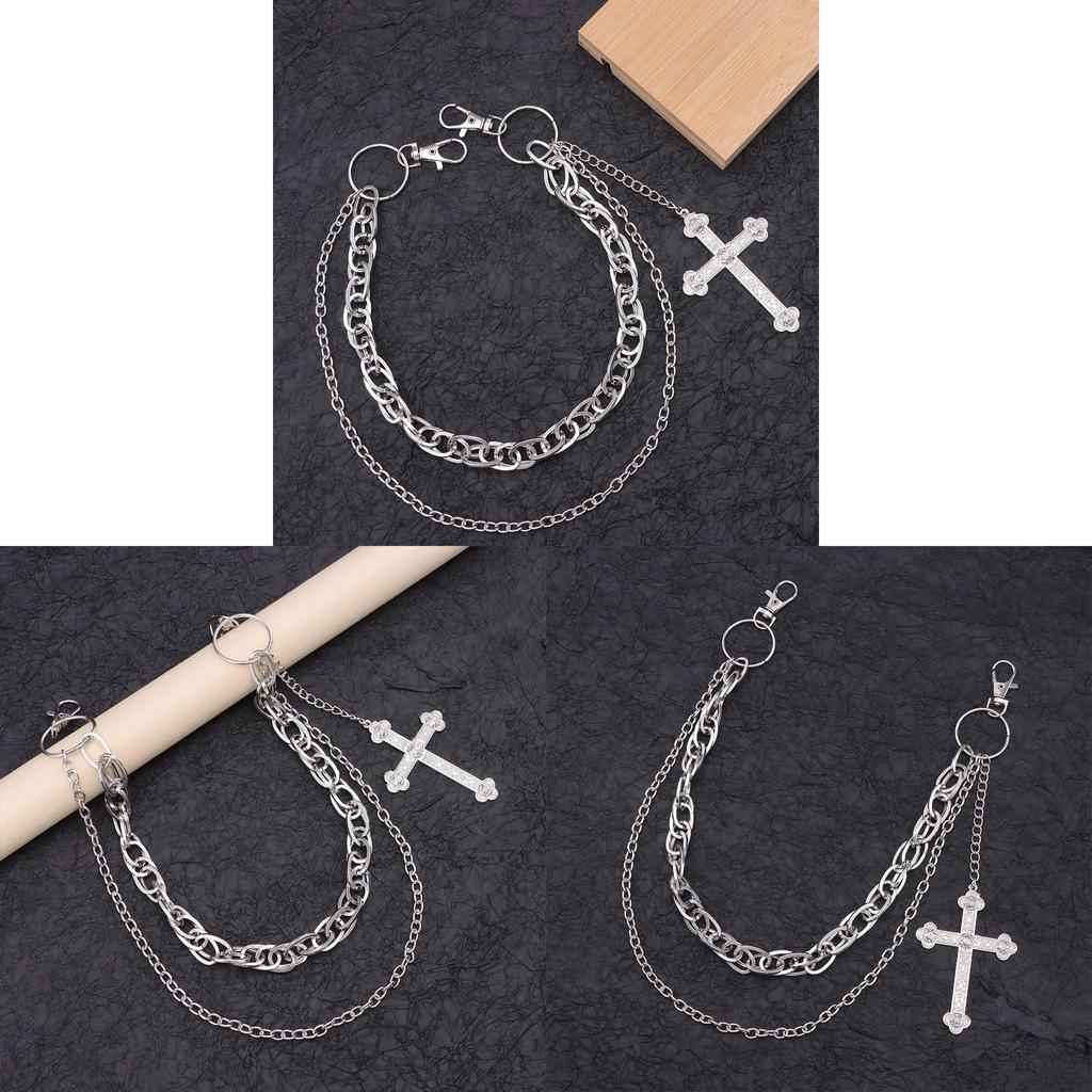 Metallic Hip Hop Double Layer Chain With Cross Pendant For Men And Women