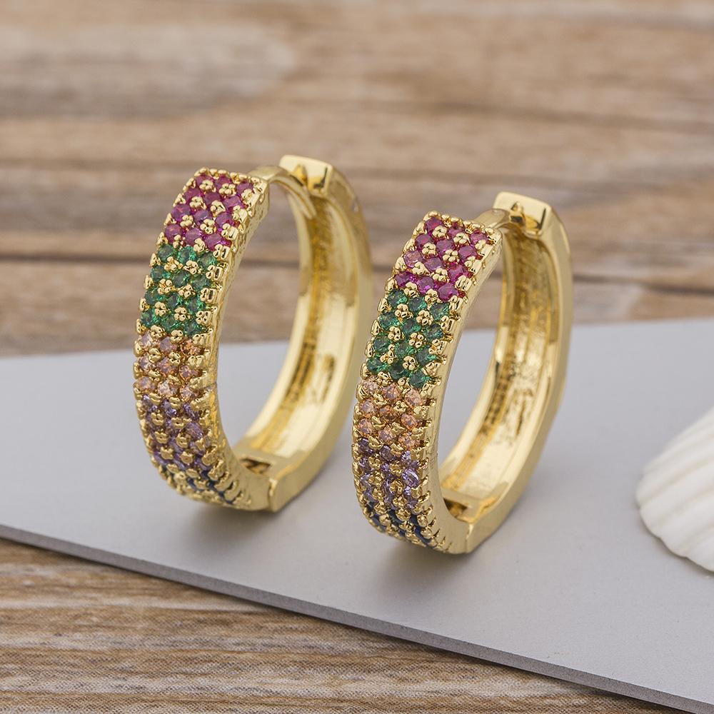 Nidin Luxury Female Crystal Zircon Stone Earrings Fashion Copper CZ Rainbow Jewelry Romantic Boho Stud Earrings For Women Girls