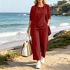 Damen Sommer Dreiteiler Ärmelloses Oberteil Offene Strickjacke Weit geschnittene Hose Lässiges Lounge-Outfit