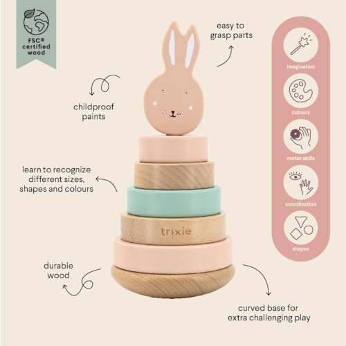 Trixie Stacking Toy, Wooden Toy for Newborns and Children, Animal Stacking Toy Mrs. Rabbit
