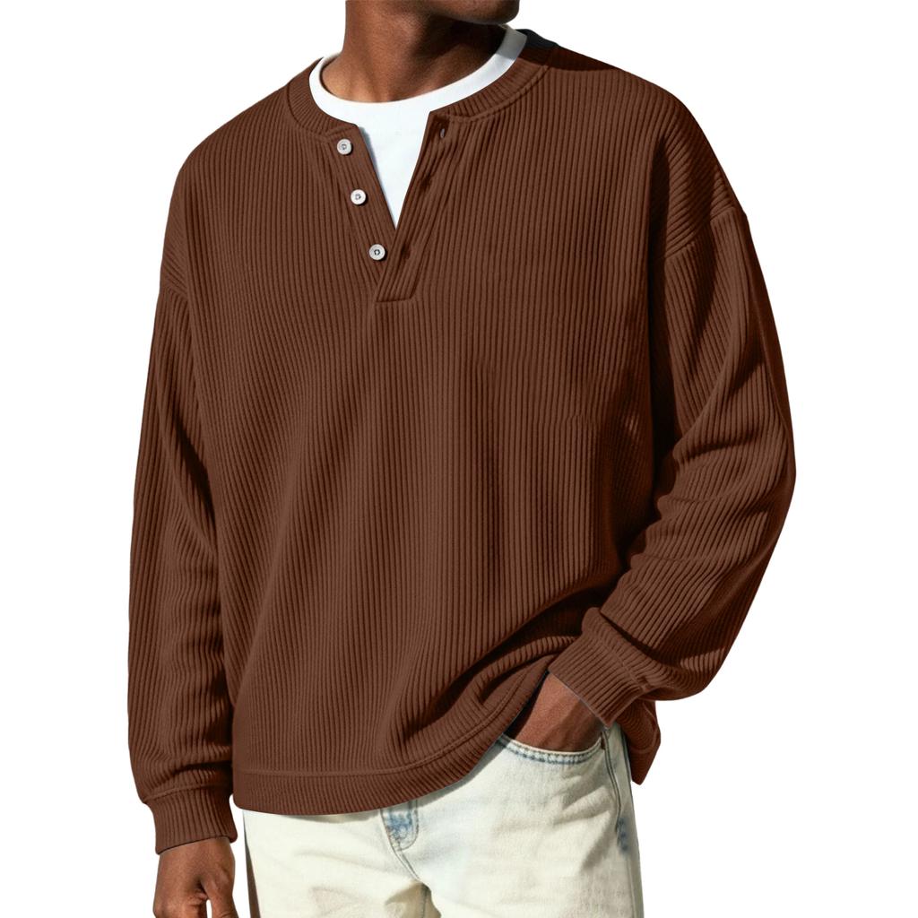 Men's Button-Down Collar Long-Sleeve Ribbed Knit Pullover