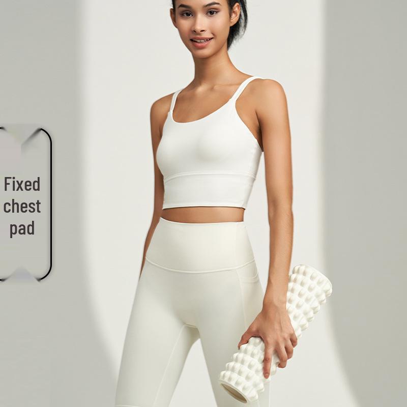 European-American Double Strap Yoga Camisole Bra with Fixed Cups