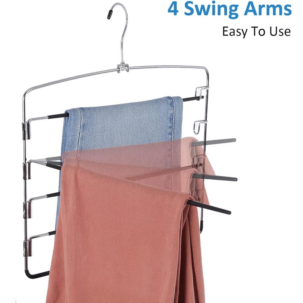 Pant Hanger 4-piece Set, Swing-arm Pants Rack, Space-saving Pant Hanger, 5-layer Non-slip Jeans Hanger