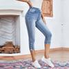 Damskie Jeansy Retro Kolor Wysoki Stan Krótkie Jeansy Sznurek Jeansowe Spodnie