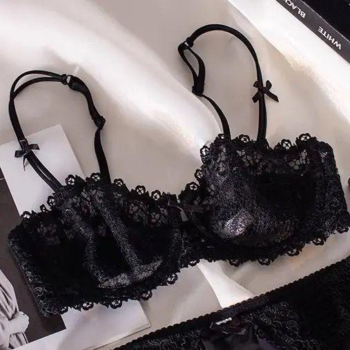 French Sultry Lace Minimizer Lingerie Set, Soft Underwire Thin Plus Size Bra for Full Bust Women