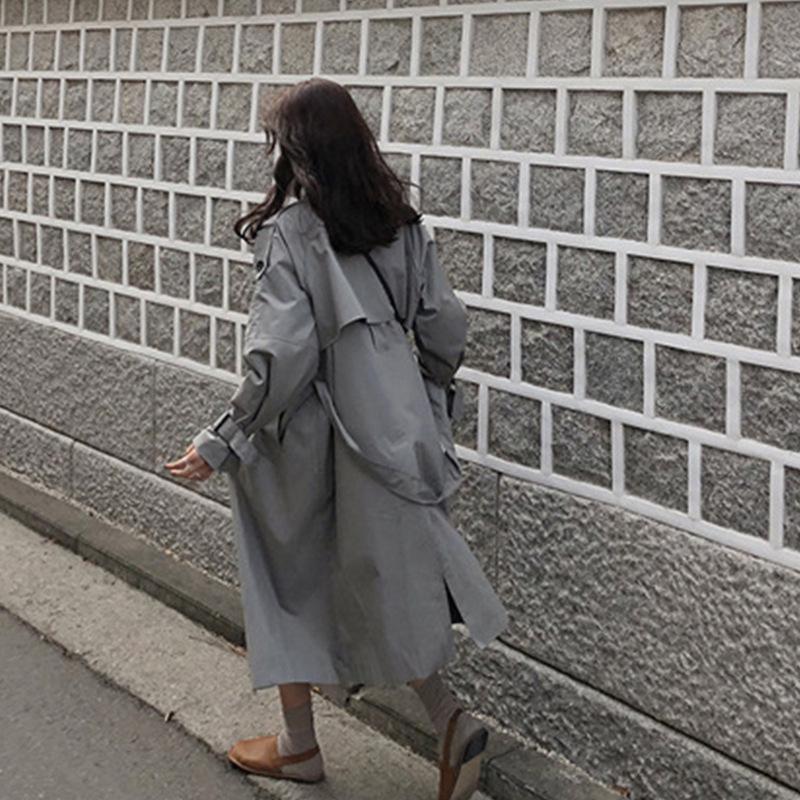 Fashion Fall Winter Casual Cotton Trench Coat with Sashes Oversize Vintage Long Coats Overcoats