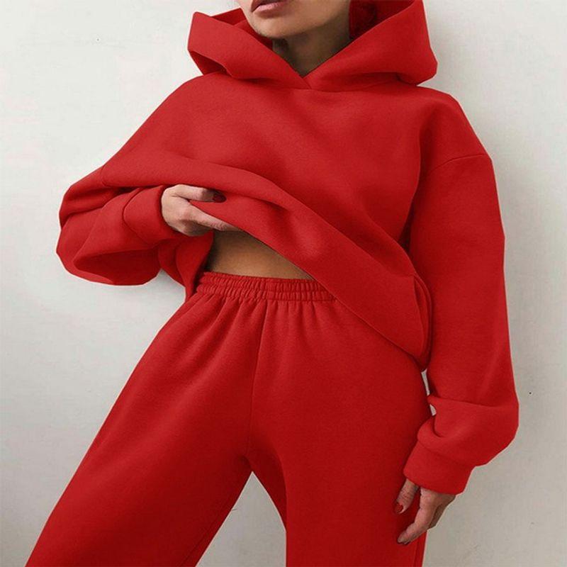 Solid Casual Hooded Sweater Pants Suit Pure Color Hooded Sweatshirt Pants Suit