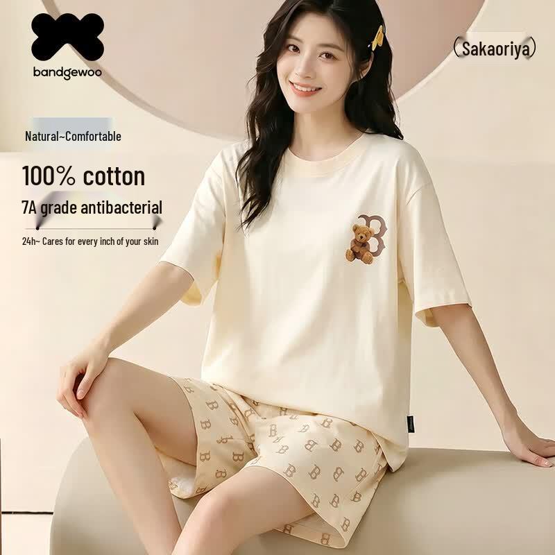 Bandgewoo Women s Pure Cotton Short Pajama & Lounge Set L